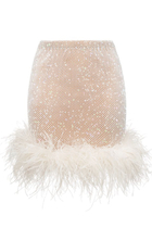 Rhinestone Embellished Feather Trim Skirt